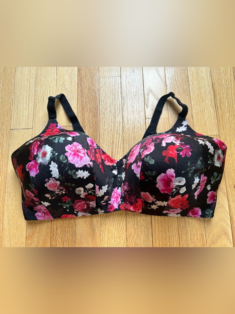 Torrid Curve Body Black Floral Lightly Lined Full Coverage Wire-Free Bra 42G